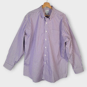 LL BEAN Traditional Fit Wrinkle Free Dress Shirt 17-34 Purple Check 100% Cotton